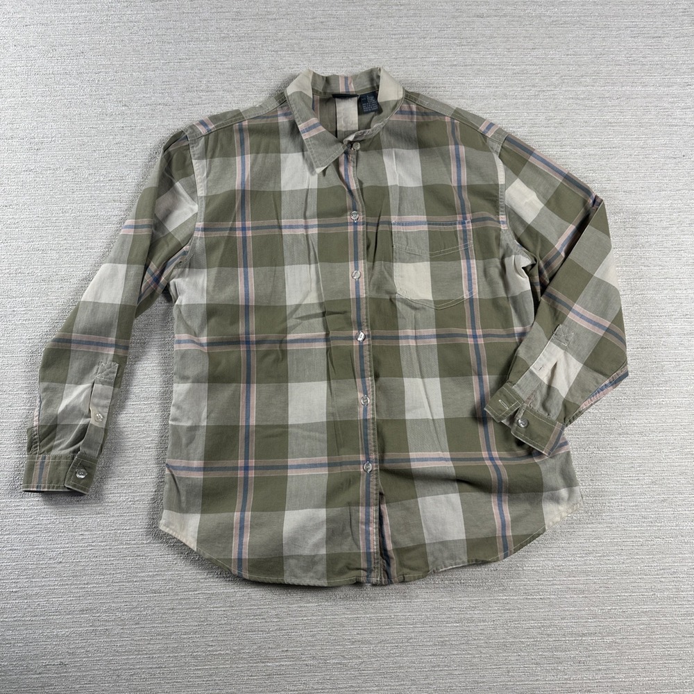 Old Money Coastal Grandma Preppy Plaid Button Up Shirt Olive Pink Lizwear L